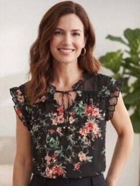 Joie De Vivre Sleeveless Floral Mixed Media
Ruffle Tie Blouse NWT Size 2X